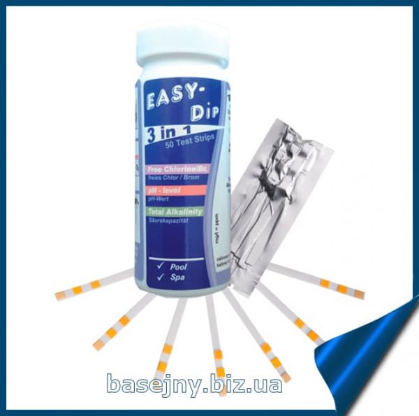 Тестові смужки 3-в-1 (тестер) для вимірювання хлора, ph, лужності