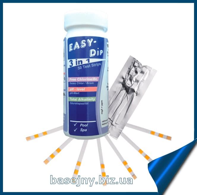 Тестові смужки 3-в-1 (тестер) для вимірювання хлора, ph, лужності